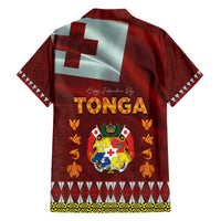 Tonga Independence Day Family Matching Off The Shoulder Long Sleeve Dress and Hawaiian Shirt National Flag and Emblem with Ngatu Art Pattern LT03 - Polynesian Pride