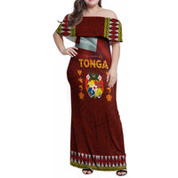 Tonga Independence Day Family Matching Off Shoulder Maxi Dress and Hawaiian Shirt National Flag and Emblem with Ngatu Art Pattern LT03 Mom's Dress Red - Polynesian Pride