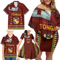 Tonga Independence Day Family Matching Off Shoulder Short Dress and Hawaiian Shirt National Flag and Emblem with Ngatu Art Pattern LT03 - Polynesian Pride