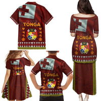 Tonga Independence Day Family Matching Puletasi and Hawaiian Shirt National Flag and Emblem with Ngatu Art Pattern LT03 - Polynesian Pride