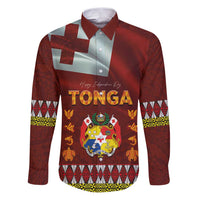 Tonga Independence Day Family Matching Puletasi and Hawaiian Shirt National Flag and Emblem with Ngatu Art Pattern LT03 Dad's Shirt - Long Sleeve Red - Polynesian Pride