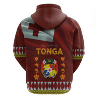 Tonga Independence Day Zip Hoodie National Flag and Emblem with Ngatu Art Pattern
