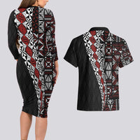 Tonga Ngatu Art Tattoo Polynesian Couples Matching Long Sleeve Bodycon Dress and Hawaiian Shirt LT03 - Polynesian Pride