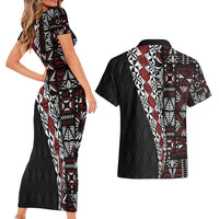 Tonga Ngatu Art Tattoo Polynesian Couples Matching Short Sleeve Bodycon Dress and Hawaiian Shirt LT03 - Polynesian Pride
