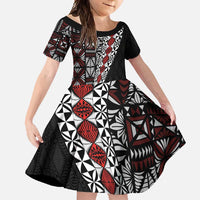 Tonga Ngatu Art Tattoo Polynesian Family Matching Mermaid Dress and Hawaiian Shirt LT03 Daughter's Dress Black - Polynesian Pride