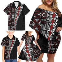Tonga Ngatu Art Tattoo Polynesian Family Matching Off Shoulder Short Dress and Hawaiian Shirt LT03 - Polynesian Pride