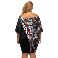 Tonga Ngatu Art Tattoo Polynesian Family Matching Off Shoulder Short Dress and Hawaiian Shirt LT03 - Polynesian Pride