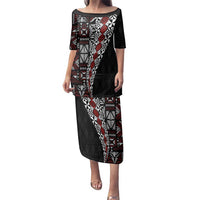 Tonga Ngatu Art Tattoo Polynesian Family Matching Puletasi and Hawaiian Shirt LT03 Mom's Dress Black - Polynesian Pride