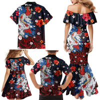 Hawaiian and Japanese Together Family Matching Mermaid Dress and Hawaiian Shirt Hibiscus and Koi Fish Polynesian Pattern Colorful Style LT03 - Polynesian Pride