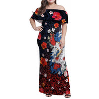 Hawaiian and Japanese Together Family Matching Off Shoulder Maxi Dress and Hawaiian Shirt Hibiscus and Koi Fish Polynesian Pattern Colorful Style LT03 Mom's Dress Red - Polynesian Pride