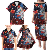 Hawaiian and Japanese Together Family Matching Puletasi and Hawaiian Shirt Hibiscus and Koi Fish Polynesian Pattern Colorful Style LT03 - Polynesian Pride
