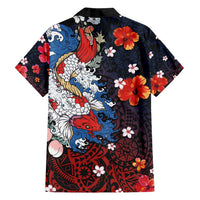 Hawaiian and Japanese Together Family Matching Tank Maxi Dress and Hawaiian Shirt Hibiscus and Koi Fish Polynesian Pattern Colorful Style