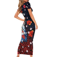 Hawaiian and Japanese Together Short Sleeve Bodycon Dress Hibiscus and Koi Fish Polynesian Pattern Colorful Style LT03 - Polynesian Pride