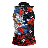 Hawaiian and Japanese Together Women Sleeveless Polo Shirt Hibiscus and Koi Fish Polynesian Pattern Colorful Style LT03 - Polynesian Pride