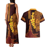 Hawaii Volcano Couples Matching Tank Maxi Dress and Hawaiian Shirt Polynesian and Kakau Pattern
