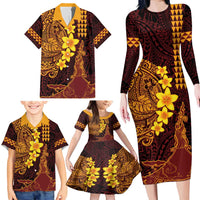 Hawaii Volcano Family Matching Long Sleeve Bodycon Dress and Hawaiian Shirt Polynesian and Kakau Pattern LT03 - Polynesian Pride