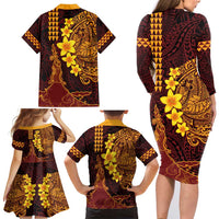 Hawaii Volcano Family Matching Long Sleeve Bodycon Dress and Hawaiian Shirt Polynesian and Kakau Pattern LT03 - Polynesian Pride