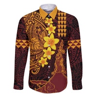 Hawaii Volcano Family Matching Mermaid Dress and Hawaiian Shirt Polynesian and Kakau Pattern LT03 Dad's Shirt - Long Sleeve Red - Polynesian Pride