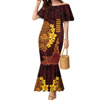 Hawaii Volcano Family Matching Mermaid Dress and Hawaiian Shirt Polynesian and Kakau Pattern LT03 Mom's Dress Red - Polynesian Pride