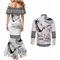 Fijian Traditional Culture Couples Matching Mermaid Dress and Long Sleeve Button Shirt Tapa Tribal Tattoos LT03 - Polynesian Pride