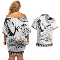 Fijian Traditional Culture Couples Matching Off Shoulder Short Dress and Hawaiian Shirt Tapa Tribal Tattoos LT03 - Polynesian Pride