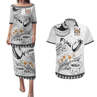 Fijian Traditional Culture Couples Matching Puletasi and Hawaiian Shirt Tapa Tribal Tattoos LT03 White - Polynesian Pride