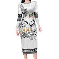 Fijian Traditional Culture Family Matching Long Sleeve Bodycon Dress and Hawaiian Shirt Tapa Tribal Tattoos LT03 Mom's Dress White - Polynesian Pride