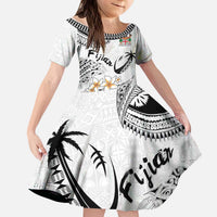 Fijian Traditional Culture Kid Short Sleeve Dress Tapa Tribal Tattoos LT03 KID White - Polynesian Pride