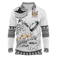 Fijian Traditional Culture Long Sleeve Polo Shirt Tapa Tribal Tattoos LT03 White - Polynesian Pride