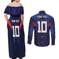 Custom Rugby Samoa Couples Matching Off Shoulder Maxi Dress and Long Sleeve Button Shirt Siva Tau Spirit Sporty Vibes LT03 - Polynesian Pride
