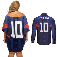 Custom Rugby Samoa Couples Matching Off Shoulder Short Dress and Long Sleeve Button Shirt Siva Tau Spirit Sporty Vibes LT03 - Polynesian Pride