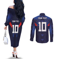 Custom Rugby Samoa Couples Matching Off The Shoulder Long Sleeve Dress and Long Sleeve Button Shirt Siva Tau Spirit Sporty Vibes LT03 - Polynesian Pride