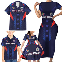 Custom Rugby Samoa Family Matching Short Sleeve Bodycon Dress and Hawaiian Shirt Siva Tau Spirit Sporty Vibes LT03 - Polynesian Pride