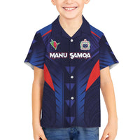Custom Rugby Samoa Family Matching Tank Maxi Dress and Hawaiian Shirt Siva Tau Spirit Sporty Vibes LT03 Son's Shirt Navy - Polynesian Pride