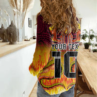 Custom PNG Port Moresby Vipers Rugby Women Casual Shirt Fire Vipers Mix PNG Bird Polynesian Tattoo LT03 - Polynesian Pride