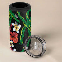 Hawaiian Tropical Flowers and Maile Pikake 4 in 1 Can Cooler Tumbler Polynesian Tribal Pattern Black Color LT03 - Polynesian Pride