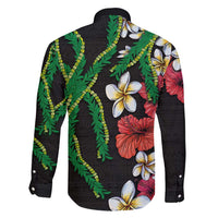 Hawaiian Tropical Flowers and Maile Pikake Family Matching Off Shoulder Maxi Dress and Hawaiian Shirt Polynesian Tribal Pattern Black Color LT03 - Polynesian Pride