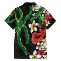 Hawaiian Tropical Flowers and Maile Pikake Family Matching Puletasi and Hawaiian Shirt Polynesian Tribal Pattern Black Color LT03 - Polynesian Pride