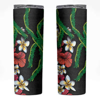Hawaiian Tropical Flowers and Maile Pikake Skinny Tumbler Polynesian Tribal Pattern Black Color LT03 Black - Polynesian Pride
