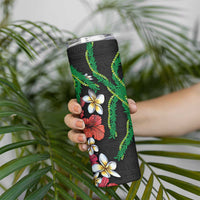Hawaiian Tropical Flowers and Maile Pikake Skinny Tumbler Polynesian Tribal Pattern Black Color LT03 - Polynesian Pride