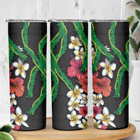 Hawaiian Tropical Flowers and Maile Pikake Skinny Tumbler Polynesian Tribal Pattern Black Color LT03 - Polynesian Pride