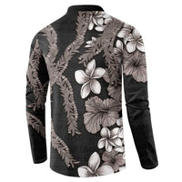 Hawaiian Tropical Flowers and Maile Pikake Button Sweatshirt Polynesian Tribal Pattern Grayscale Mode LT03 - Polynesian Pride