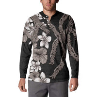 Hawaiian Tropical Flowers and Maile Pikake Button Sweatshirt Polynesian Tribal Pattern Grayscale Mode LT03 - Polynesian Pride