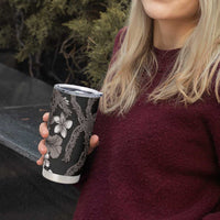 Hawaiian Tropical Flowers and Maile Pikake Tumbler Cup Polynesian Tribal Pattern Grayscale Mode