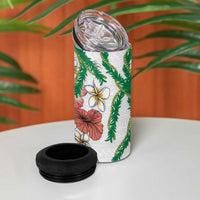 Hawaiian Tropical Flowers and Maile Pikake 4 in 1 Can Cooler Tumbler Polynesian Tribal Pattern White Color LT03 - Polynesian Pride