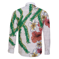 Hawaiian Tropical Flowers and Maile Pikake Family Matching Off The Shoulder Long Sleeve Dress and Hawaiian Shirt Polynesian Tribal Pattern White Color LT03 - Polynesian Pride