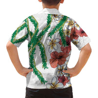 Hawaiian Tropical Flowers and Maile Pikake Family Matching Off Shoulder Maxi Dress and Hawaiian Shirt Polynesian Tribal Pattern White Color LT03 - Polynesian Pride