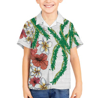 Hawaiian Tropical Flowers and Maile Pikake Family Matching Puletasi and Hawaiian Shirt Polynesian Tribal Pattern White Color LT03 Son's Shirt White - Polynesian Pride