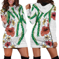 Hawaiian Tropical Flowers and Maile Pikake Hoodie Dress Polynesian Tribal Pattern White Color LT03 - Polynesian Pride