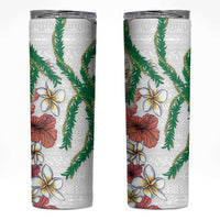 Hawaiian Tropical Flowers and Maile Pikake Skinny Tumbler Polynesian Tribal Pattern White Color LT03 White - Polynesian Pride